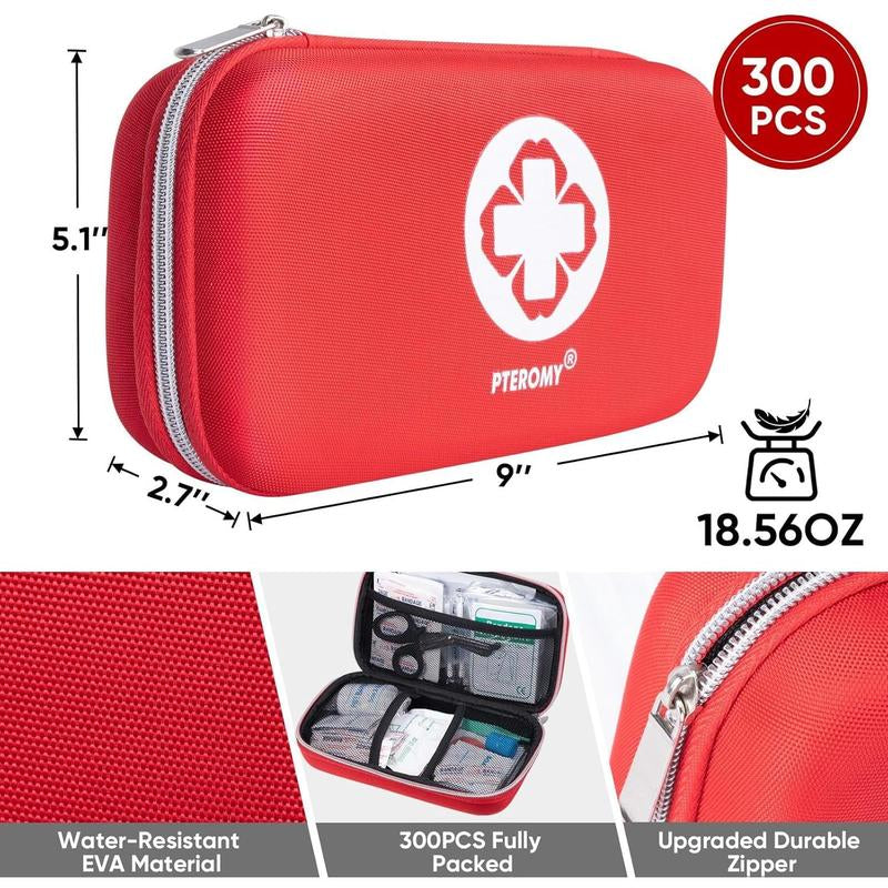 300 Piece First Aid Kit, Portable Small Emergency Kits Compact 1St Aid Kit with Hard Storage Case for Car, Travel, Home, Camping, Outdoor, Hiking