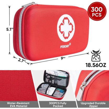 300 Piece First Aid Kit, Portable Small Emergency Kits Compact 1St Aid Kit with Hard Storage Case for Car, Travel, Home, Camping, Outdoor, Hiking