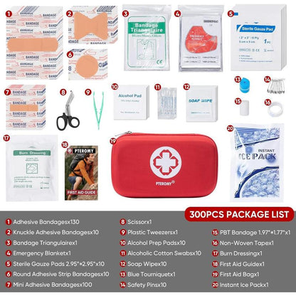 300 Piece First Aid Kit, Portable Small Emergency Kits Compact 1St Aid Kit with Hard Storage Case for Car, Travel, Home, Camping, Outdoor, Hiking